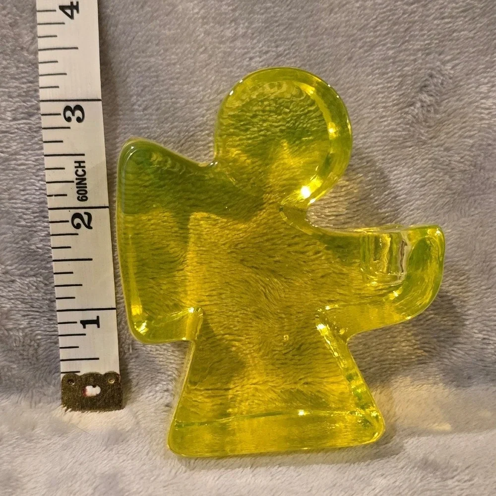 Czech Uranium Vaseline Glass Angel Mini‎ Candlestick Holder Figurine Glowing